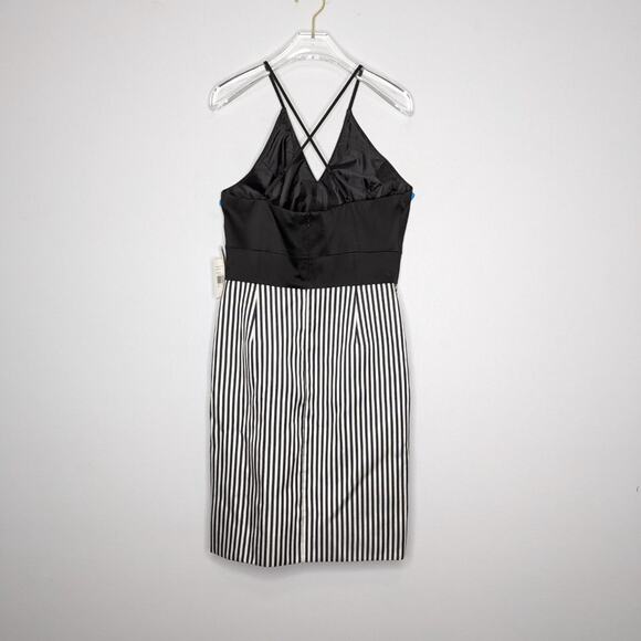 Phoebe By Kay Unger Black White Striped Mini Dress Sleeveless V-Neck Size 8 NWT - Picture 2 of 11
